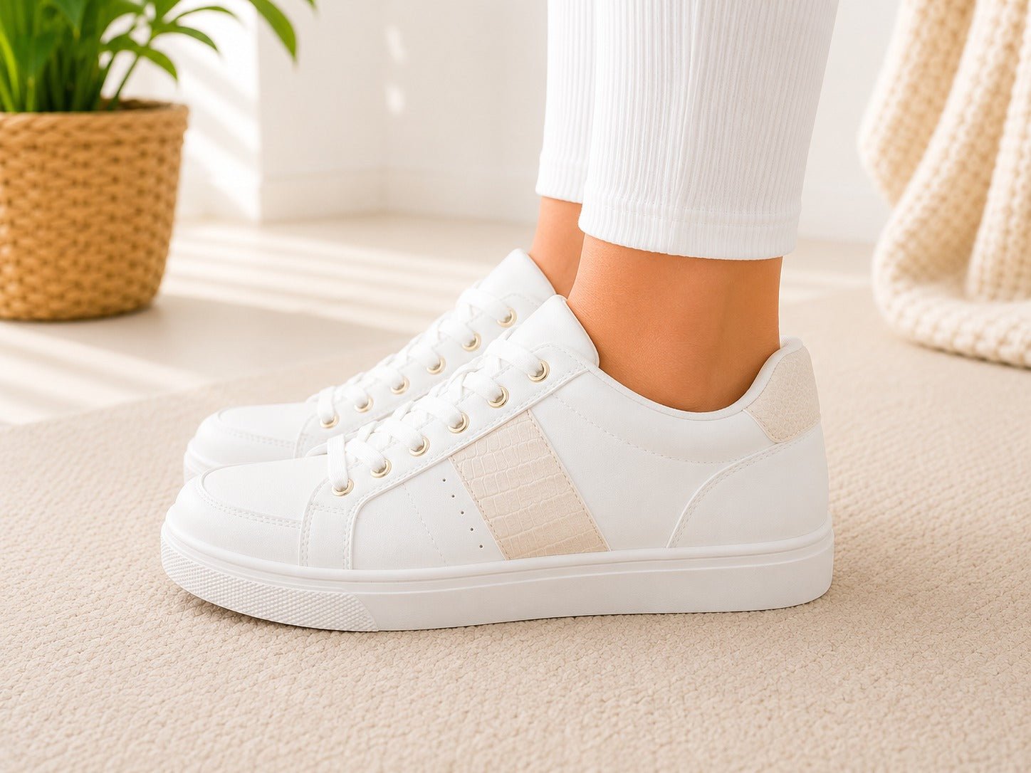 Ladies Beige And White Lace Sneaker - StylePhase SA