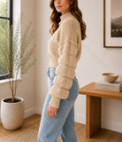 Ladies Beige Balloon Sleeve Turtleneck Jersey - StylePhase SA