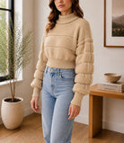 Ladies Beige Balloon Sleeve Turtleneck Jersey - StylePhase SA