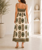 Ladies Beige Botanical Print Tie Sleeve Dress - StylePhase SA