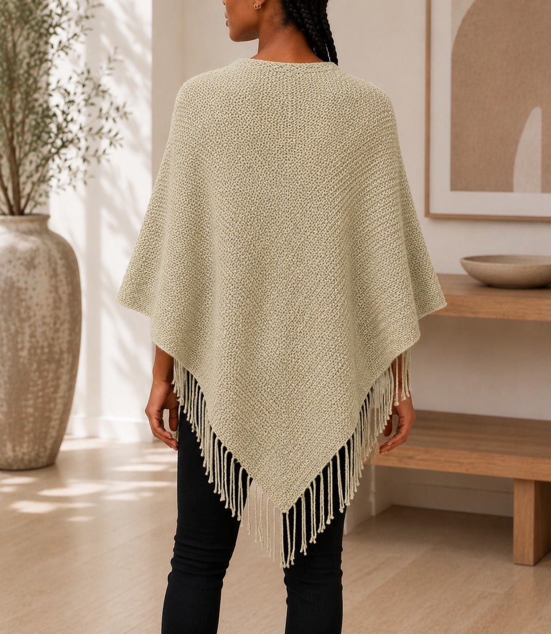 Ladies Beige Button Detailed Knit Poncho - StylePhase SA