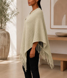 Ladies Beige Button Detailed Knit Poncho - StylePhase SA