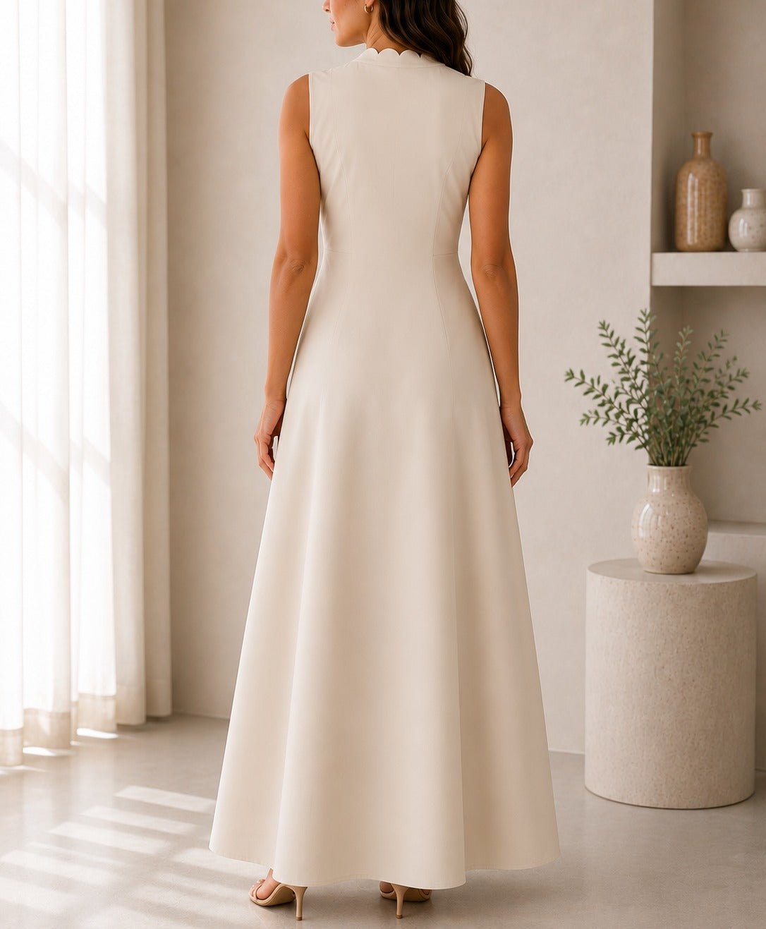Ladies Beige Button Front Placket Maxi Dress - StylePhase SA
