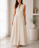 Ladies Beige Button Front Placket Maxi Dress - StylePhase SA
