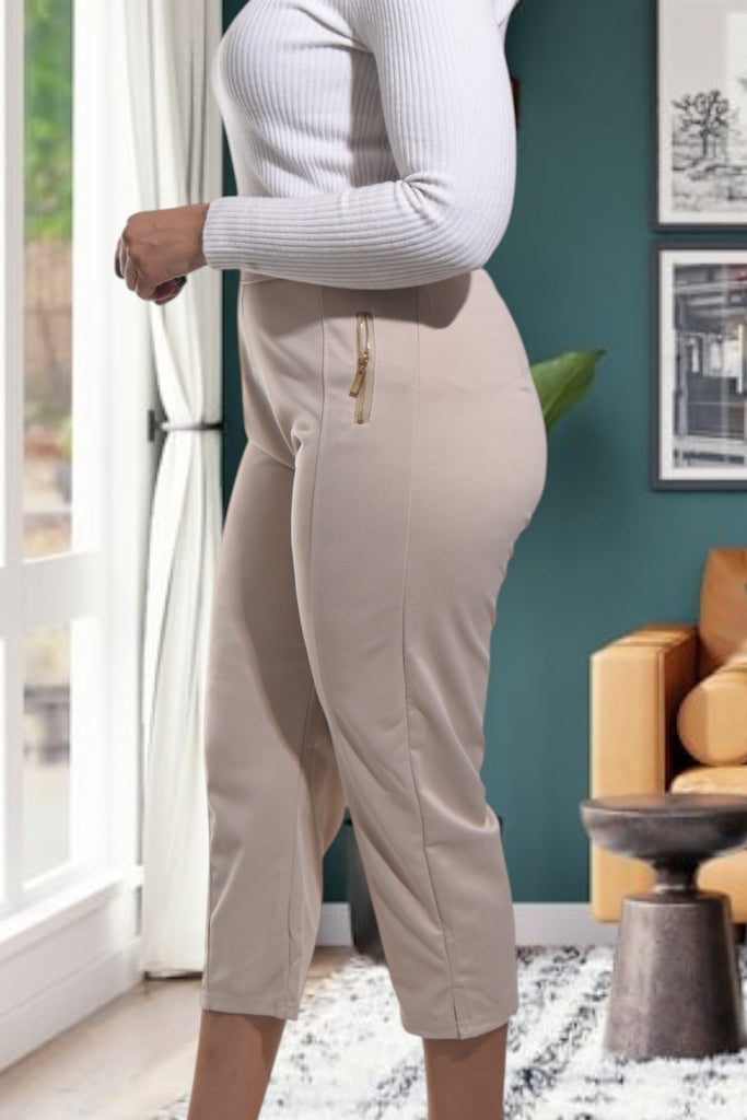 Ladies Beige Capri Zip Pants - StylePhase SA
