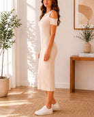 Ladies Beige Cold Shoulder New Feeling Midi Dress - StylePhase SA