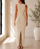 Ladies Beige Crinkle Knit Bodycon Dress - StylePhase SA