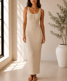 Ladies Beige Crinkle Knit Bodycon Dress - StylePhase SA
