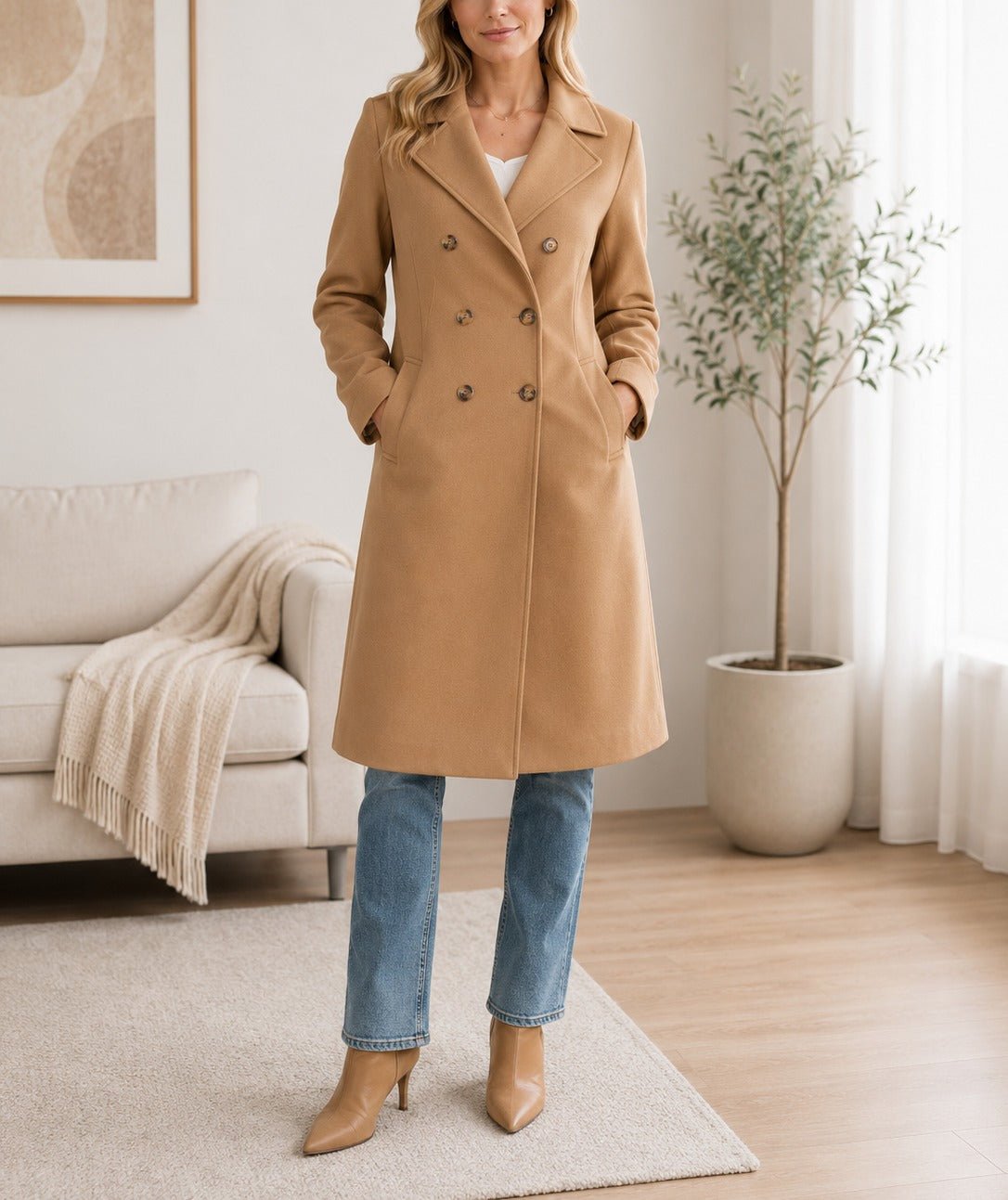 Ladies Beige Double Breast Coat - StylePhase SA