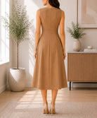 Ladies Beige Double Breast Sleeveless Midi Dress - StylePhase SA
