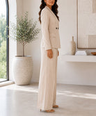 Ladies Beige Double Breasted Blazer & Wide Leg Trouser Set - StylePhase SA