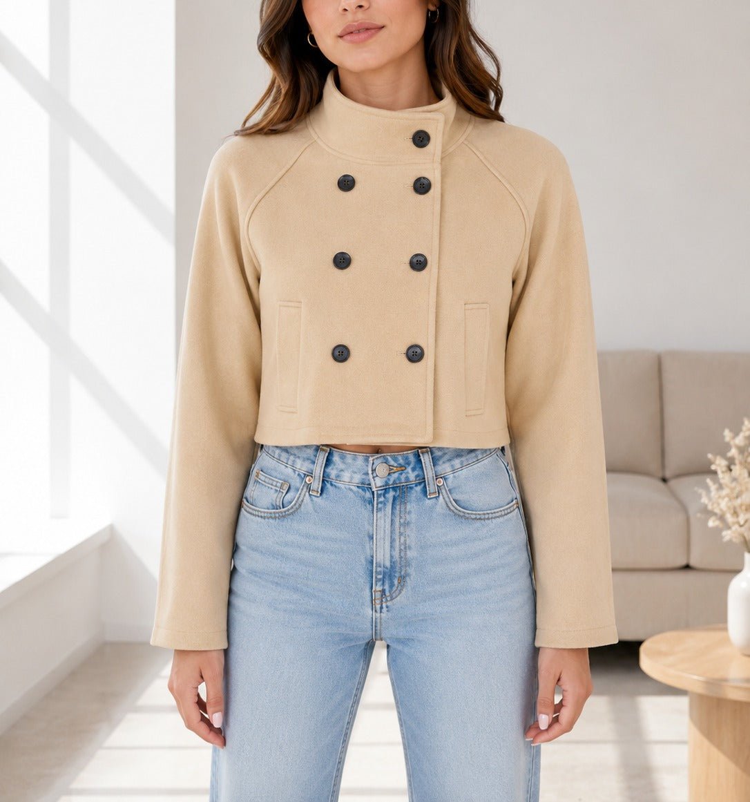 Ladies Beige Double Breasted Crop Jacket - StylePhase SA