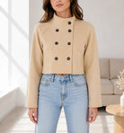 Ladies Beige Double Breasted Crop Jacket - StylePhase SA