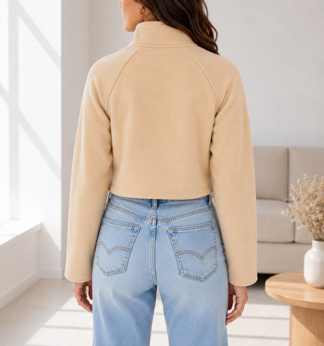 Ladies Beige Double Breasted Crop Jacket - StylePhase SA