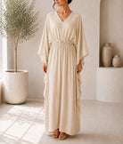Ladies Beige Drawstring V-Neck Kaftan - StylePhase SA
