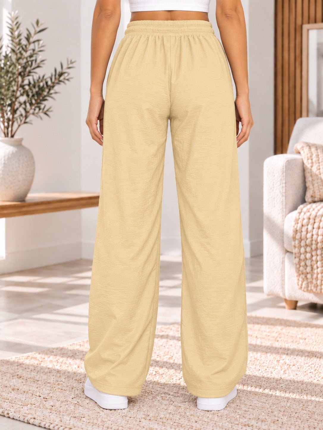Ladies Beige Elastic Waist Pants - StylePhase SA