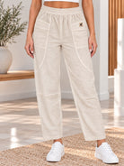 Ladies Beige Elastic Waistband Front Pocket Pants - StylePhase SA