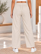 Ladies Beige Elastic Waistband Front Pocket Pants - StylePhase SA