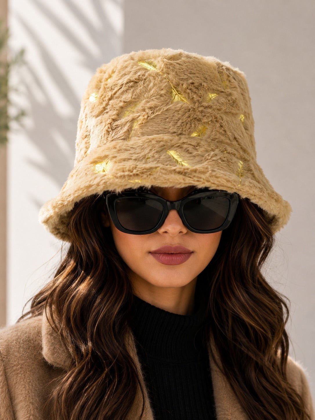 Ladies Beige Feather Embossed Bucket Hat - StylePhase SA