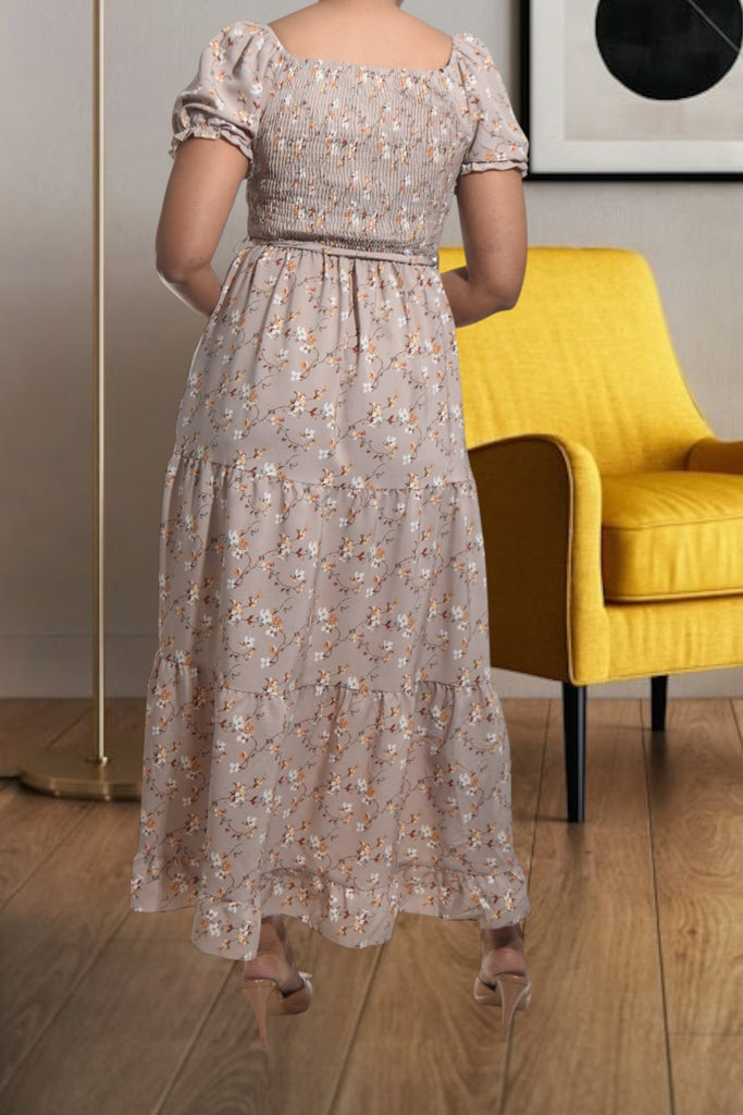 Ladies Beige Floral Tie Front Dress - StylePhase SA