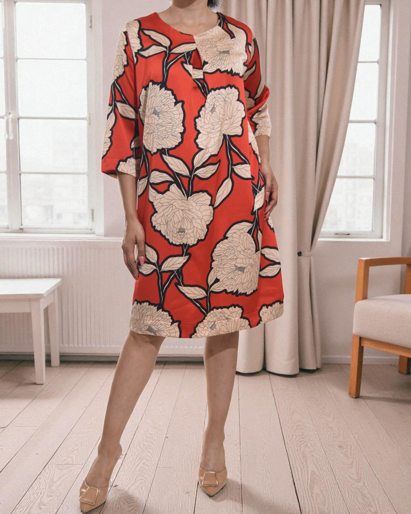 Ladies Beige Floral Tunic 3/4 Sleeve Dress - StylePhase SA