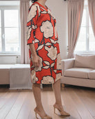 Ladies Beige Floral Tunic 3/4 Sleeve Dress - StylePhase SA