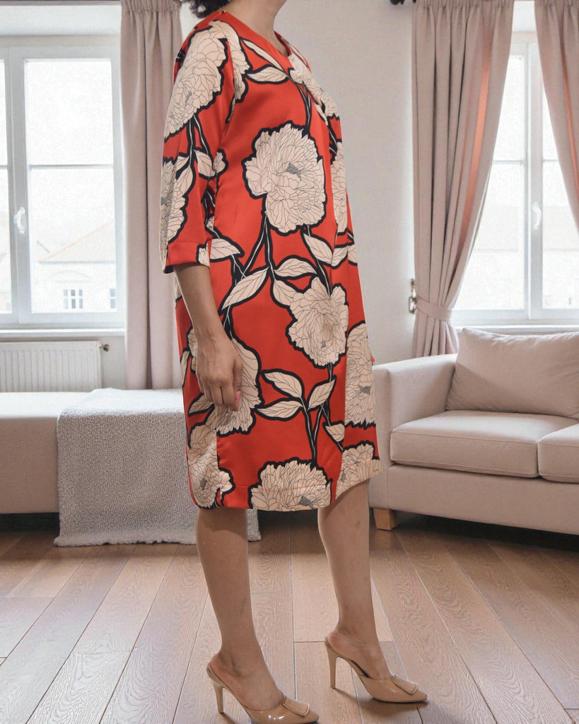 Ladies Beige Floral Tunic 3/4 Sleeve Dress - StylePhase SA