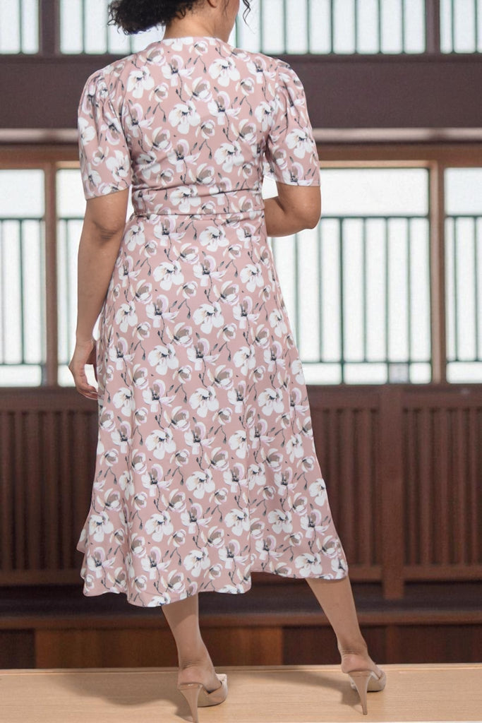 Ladies Beige Floral Wrap Dress - StylePhase SA