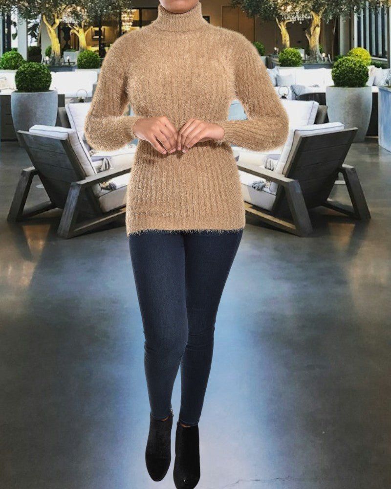 Ladies Beige Fuzzy Polo Neck Jersey - StylePhase SA