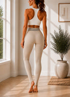 Ladies Beige High Rise-Foot Strap Leggings - StylePhase SA