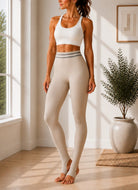 Ladies Beige High Rise-Foot Strap Leggings - StylePhase SA
