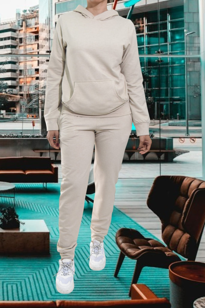 Ladies Beige Kangaroo Hoody Tracksuit Set - StylePhase SA