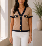 Ladies Beige Knitwear Shortsleeve Cardigan - StylePhase SA