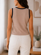 Ladies Beige Knitwear Sleeveless Tank Top - StylePhase SA