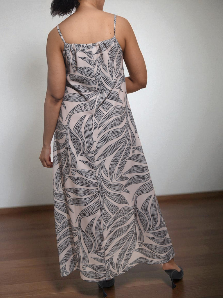Ladies Beige Leaf Printed Maxi Dress - StylePhase SA