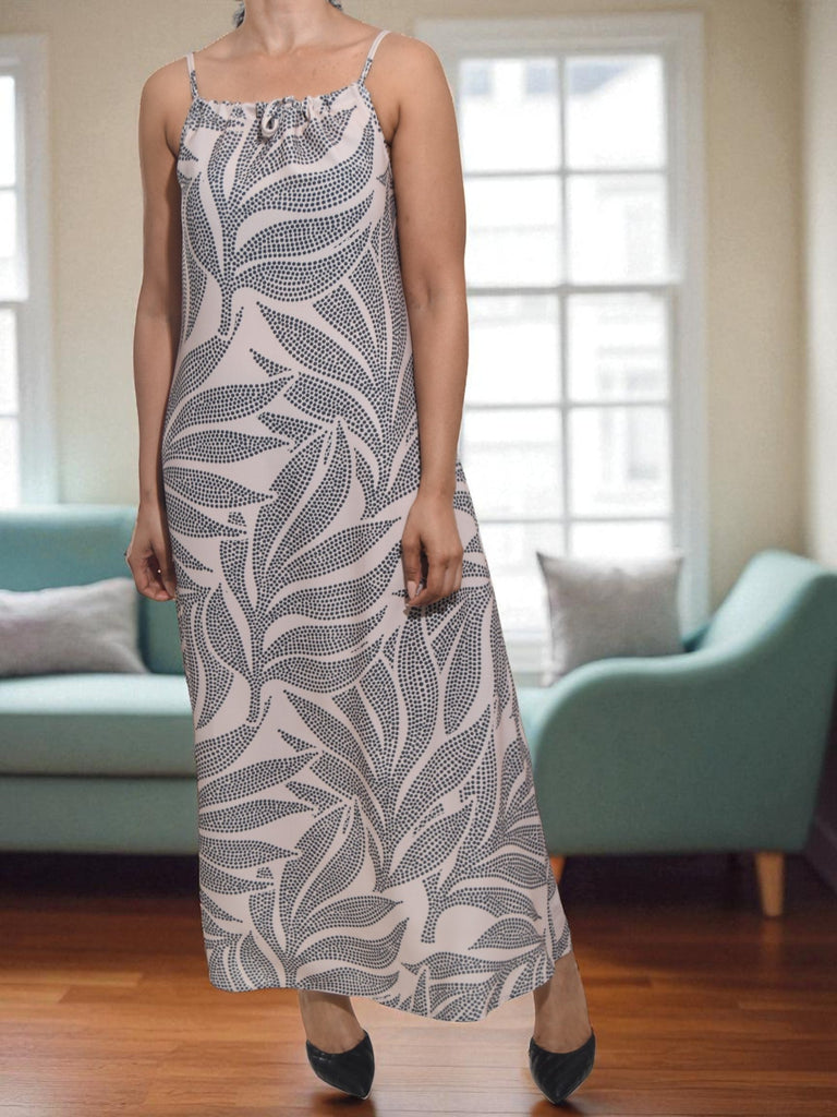 Ladies Beige Leaf Printed Maxi Dress - StylePhase SA