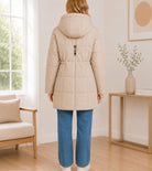 Ladies Beige Long Line Padded Puffer Jacket - StylePhase SA