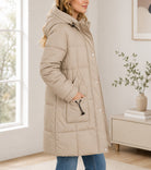Ladies Beige Long Line Padded Puffer Jacket - StylePhase SA