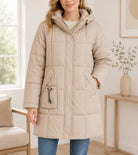 Ladies Beige Long Line Padded Puffer Jacket - StylePhase SA