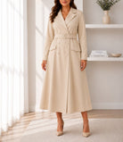 Ladies Beige Long Sleeve Belt Dress-New Feeling - StylePhase SA