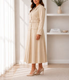 Ladies Beige Long Sleeve Belt Dress-New Feeling - StylePhase SA