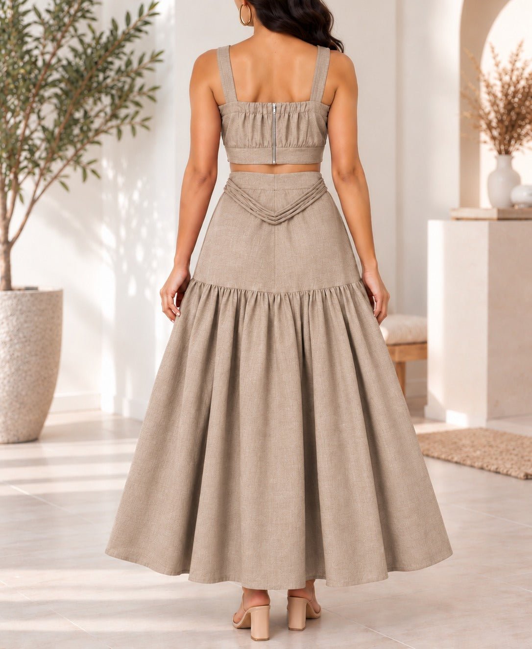 Ladies Beige Maxi Tier Two-Piece Set - StylePhase SA