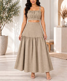 Ladies Beige Maxi Tier Two-Piece Set - StylePhase SA