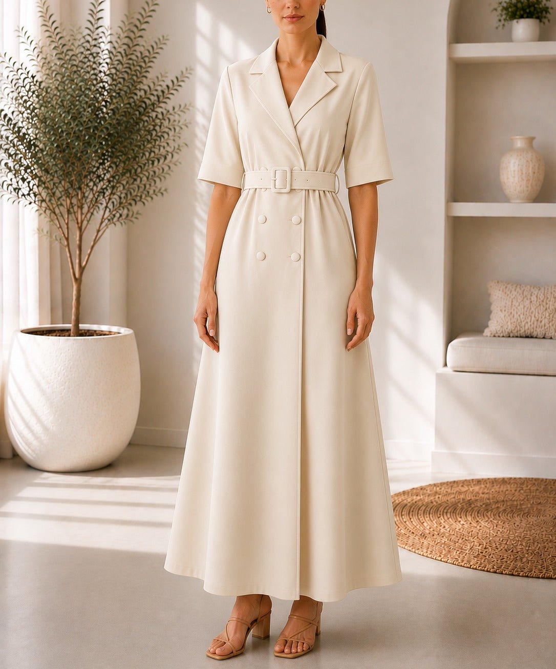 Ladies Beige New Feeling Double Breast Dress - StylePhase SA