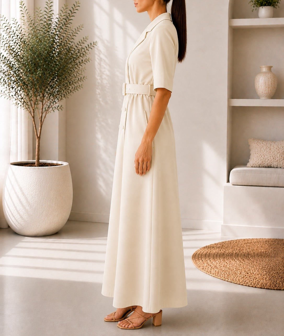 Ladies Beige New Feeling Double Breast Dress - StylePhase SA