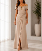 Ladies Beige New Feeling Embellished Off Shoulder Maxi Dress - StylePhase SA