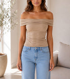 Ladies Beige Off Shoulder New Feeling Top - StylePhase SA