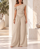 Ladies Beige Off Shoulder Pants Two Piece Set - StylePhase SA