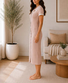 Ladies Beige Pearl Collar Rib Jersey Dress - StylePhase SA