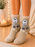 Ladies Beige Polar Bear Thermal Slipper Socks - StylePhase SA
